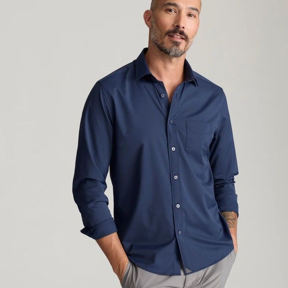 UNTUCKit Button Up Performance Shirt 3XL Navy Blue Gironde Regular Fit Stretch